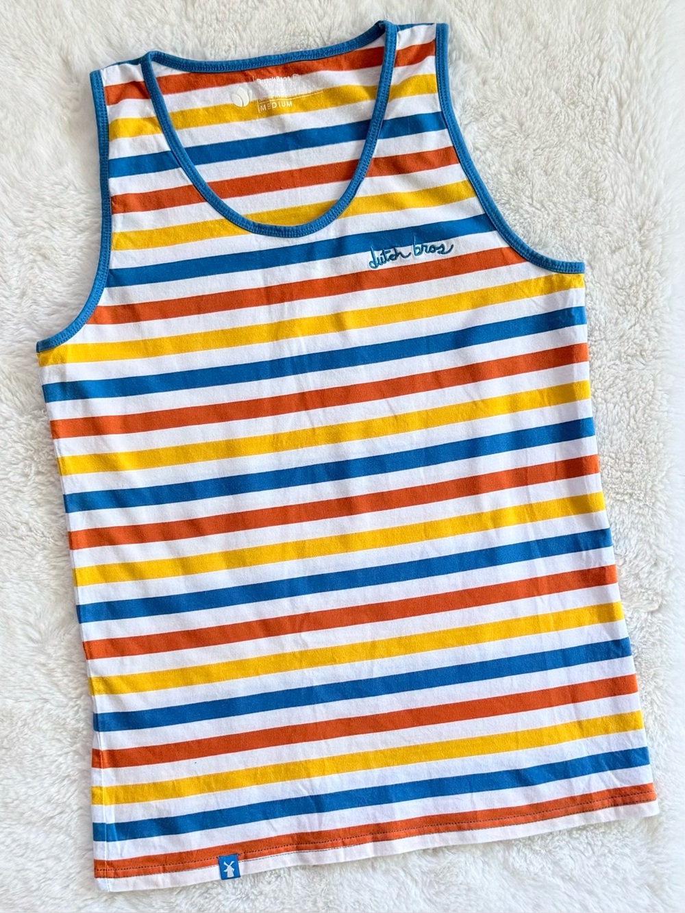 DUTCH BROS M 100% Cotton Striped Sleeveless Tank Top • Limited Edition Merch
